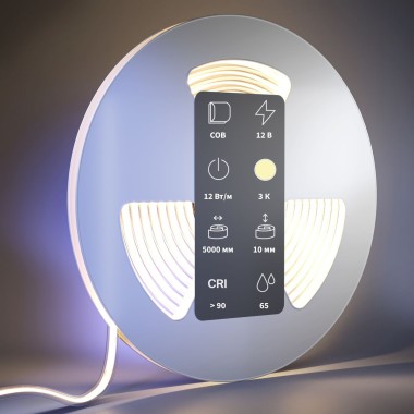 Светодиодная влагозащищенная лента Maytoni 12W/m 384LED/m COB теплый белый 5M 201078 &mdash; svetrussia.ru