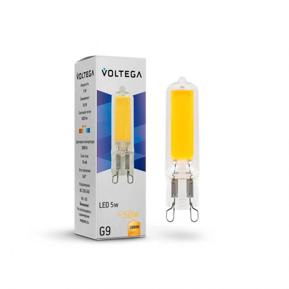 Лампа светодиодная Voltega G9 5W 3000K прозрачная 7262 фото 1 &mdash; svetrussia.ru