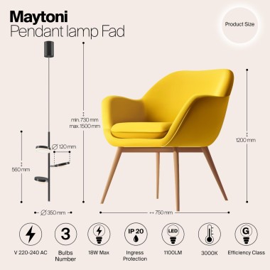 Подвесная светодиодная люстра Maytoni Fad MOD070PL-L18B3K &mdash; svetrussia.ru