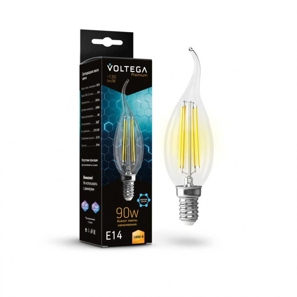 Лампа светодиодная Voltega E14 6W 3000K прозрачная 7220 фото 1 &mdash; svetrussia.ru