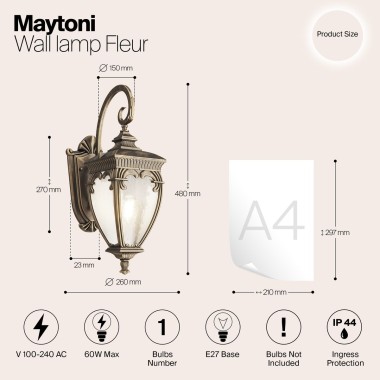Уличный настенный светильник Maytoni Fleur O414WL-01GB &mdash; svetrussia.ru